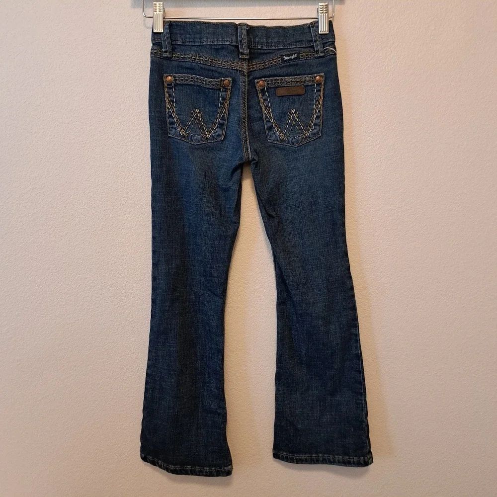 Wrangler Girls Dark Wash Bootcut Western Jeans with Contrast Stitching Size 7